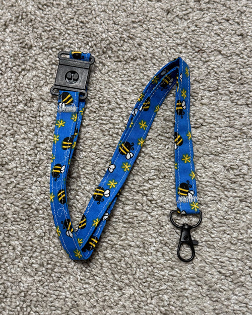 Handmade fabric lanyard with breakaway safety clasp, multiple patterns