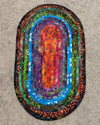 Dark Rainbow Jelly Roll Rug handmade quilted cotton accent rug