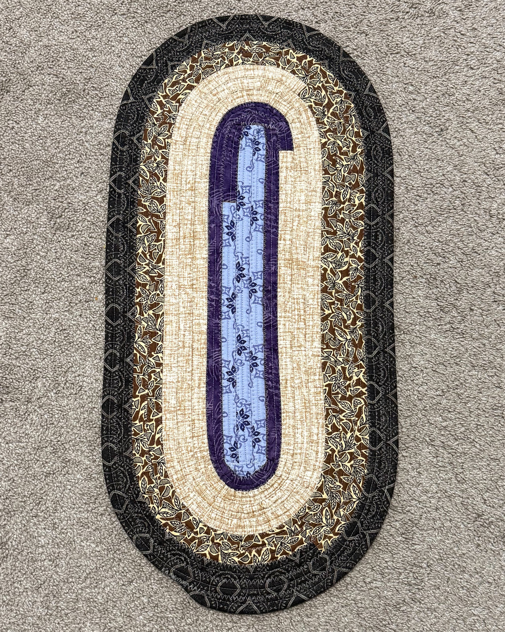 Purple & Brown Small Jelly Roll Rug – Handmade Quilted Cotton Accent Rug