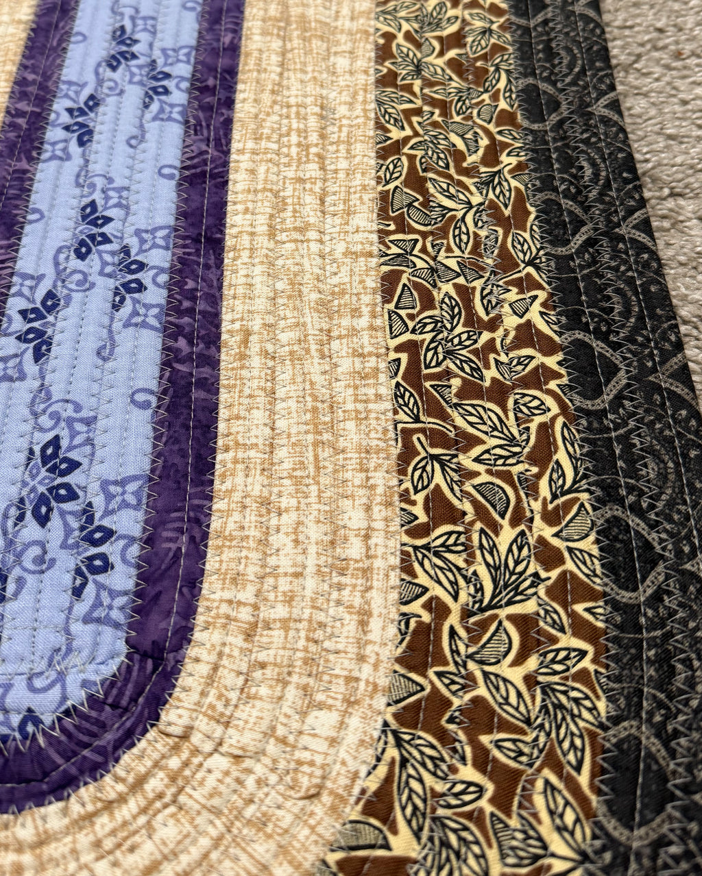 Purple & Brown Small Jelly Roll Rug – Handmade Quilted Cotton Accent Rug